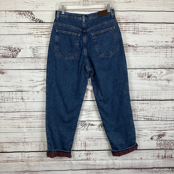 Women's VTG 90's LL Bean Red Blue Flannel Lined Relaxed Fit Denim Jeans Size 12P - Picture 4 of 8